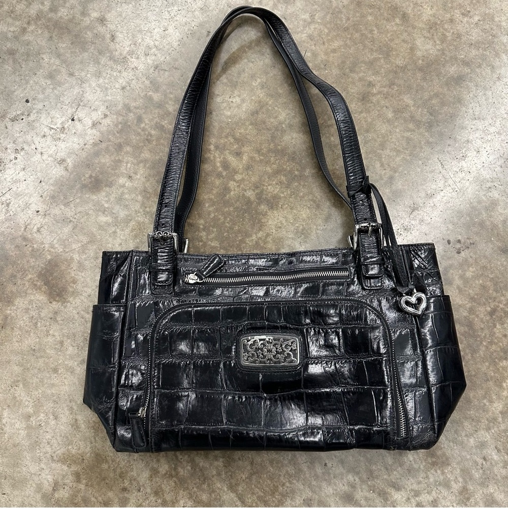 Brighton Elegant Black Leather Crocodile-Embossed Women's Bag